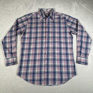 Peter Millar Shirt Men Size M Plaid Long Sleeve Single Pocket 100% Cotton EUC